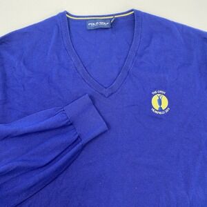 Polo Golf‎ Ralph Lauren 2XL Solid Blue V-Neck Long Sleeve Pullover Shirt